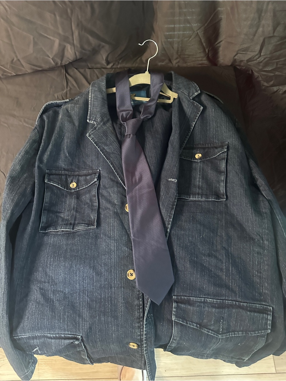 Men's Dark Blue Denim-Style Blazer with Navy Tie-Giorgio brutini size 3XL